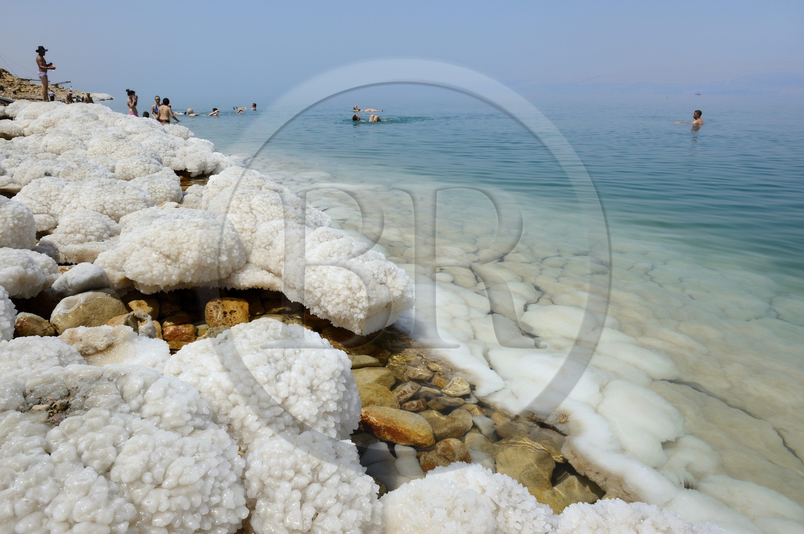 Israel, District sud,  baigneurs à la plage de Ein Gedi sur la Mer Morte, concrétions salines