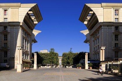 France, Herault, Montpellier, Antigone District by the architect Ricardo Bofill, place du Nombre d'Or, a pedestrian axis links the square to the river Lez eastward and to the historic center westerly