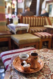 Bosnia and Herzegovina, Sarajevo, Bascarsija district in the old town, the Morica Han Café, Bosniac traditional coffee