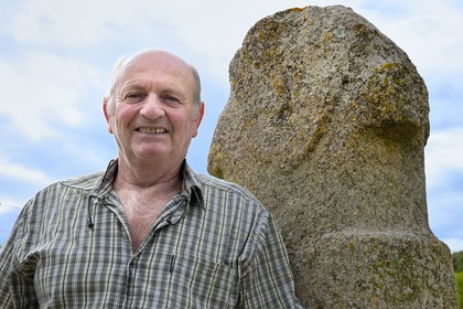 France, Corse du Sud, Cargese, Antoine Amadei inventor of U Scumunicatu carved menhir, standing stone dating approximately 2500 BC