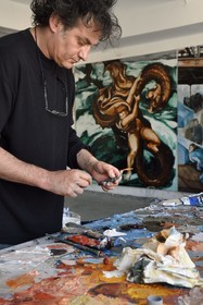 France, Val-de-Marne (94), Yvry-sur-Seine, Atelier de Fred Kleinberg, travail pour l'exposition Odyssée