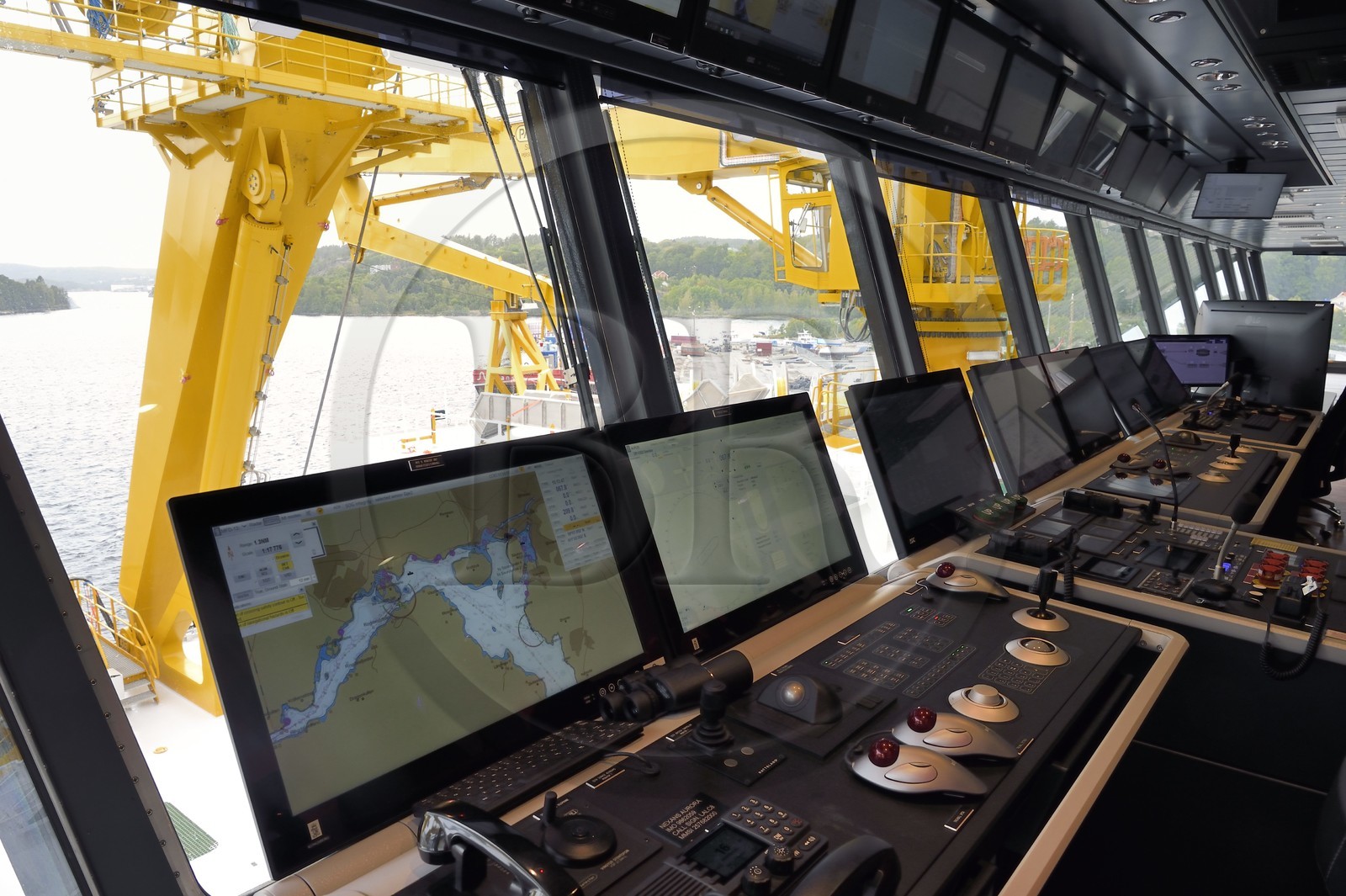 Norvège, comté d'Ostfold, Halden, navire cablier Nexans Aurora, centre d'exploitation dédié aux cables à l'arrière du vaisseau Norvège, comté d'Ostfold, Halden, navire cablier Nexans Aurora, centre d'exploitation dédié aux cables à l'arrière du vaisseau