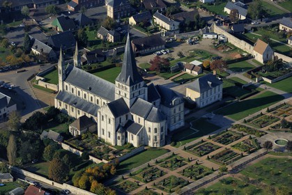 France, Seine-Maritime, Saint-Martin-de-Boscherville, Saint-Georges de Boscherville Abbey of the 12th century (aerial view)