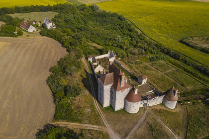 France, Allier (03), former province of Bourbonnais, Besson, Fourchaud castle (14th century to 16th century) now belonging to the descendants of the Bourbon-Parma (aerial view)