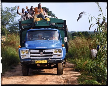 Burkina Faso, Poni province, Lobi land, on the track from Gaoua to Loropéni, trucks are often used as public transport