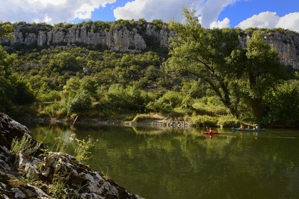 France, Ardeche, Ruoms, kayaks going down the Ardeche River in the Ruoms to Pradons Narrow Pass