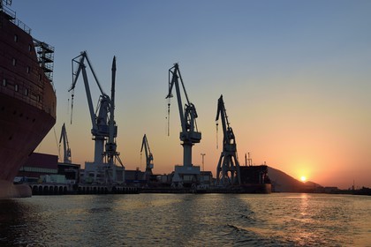 Spain, Basque Country, Biscay Province, Sestao, industrial port of Bilbao on the river Nervion centered on shipbuilding and also the iron and steel industry