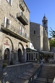 France, Corse du Sud, Sartene, place Porta (or place de la Libération), the former palace of Genoese Lieutenant that houses the town hall and the St. Mary church