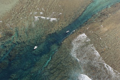 France, Reunion Island (French overseas department), West Coast, Saint Gilles les Bains lagoon, the Hermitage channel at l'Ermitage les Bains (aerial view)