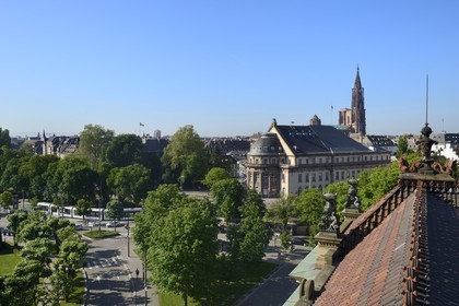 France, Bas Rhin, Strasbourg, Place de la Republique, the Rhine opera and the cathedral seen from the Palais du Rhin
