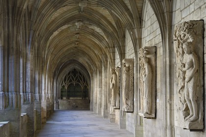 France, Meuse, Verdun, district of Ville Haute (Upper Town), Cathedral of the 10th century, romanesque statues of the 12th century in the cloister