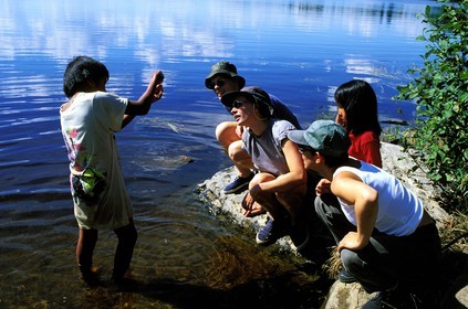 Canada, Quebec Province, La Verendrye Wildlife Reserve, young Algonquian showing a leech