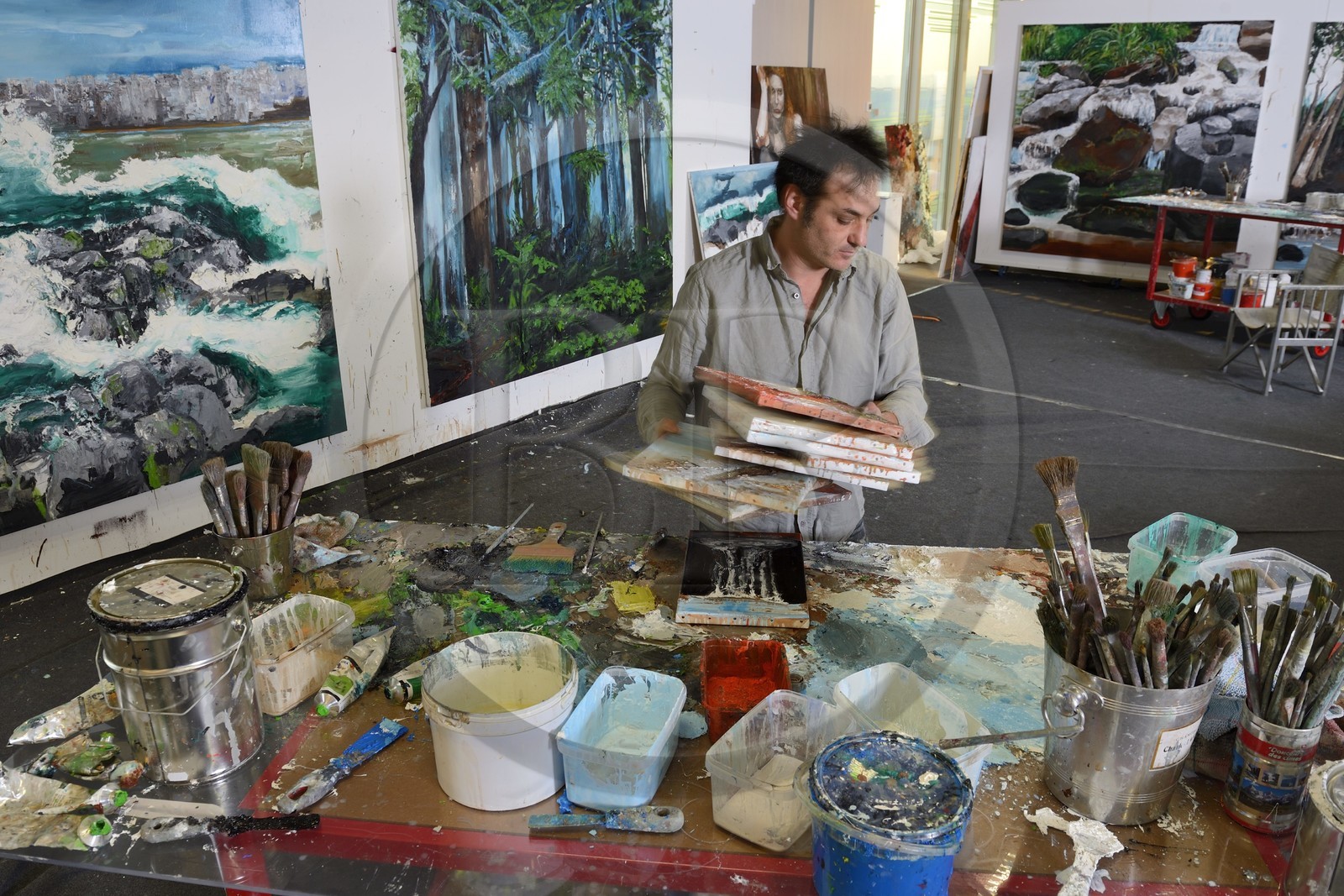 France, Val-d’Oise (95), Gonesse, atelier de l'artiste Fred Kleinberg au sein de l'entreprise Manutan