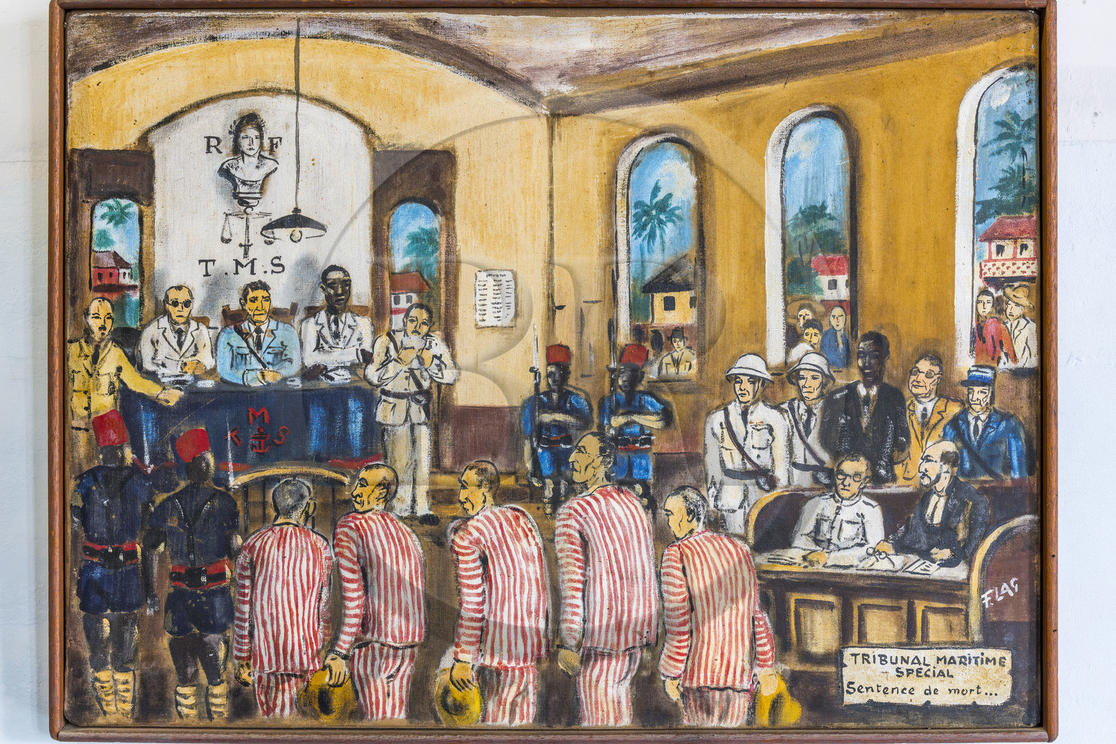 France, Guyane, Cayenne, musée départemental Alexandre-Franconie, peintures réalisées par un bagnard, Francis Lagrange dit Flag, condamné pour escroquerie et faux monnayage mais qui était aussi faussaire et artiste, elles retracent la vie (et le mort) au bagne