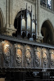 France, Paris, ile de la Cite, Notre-Dame Cathedral, the choir, the choir stalls and the small organ
