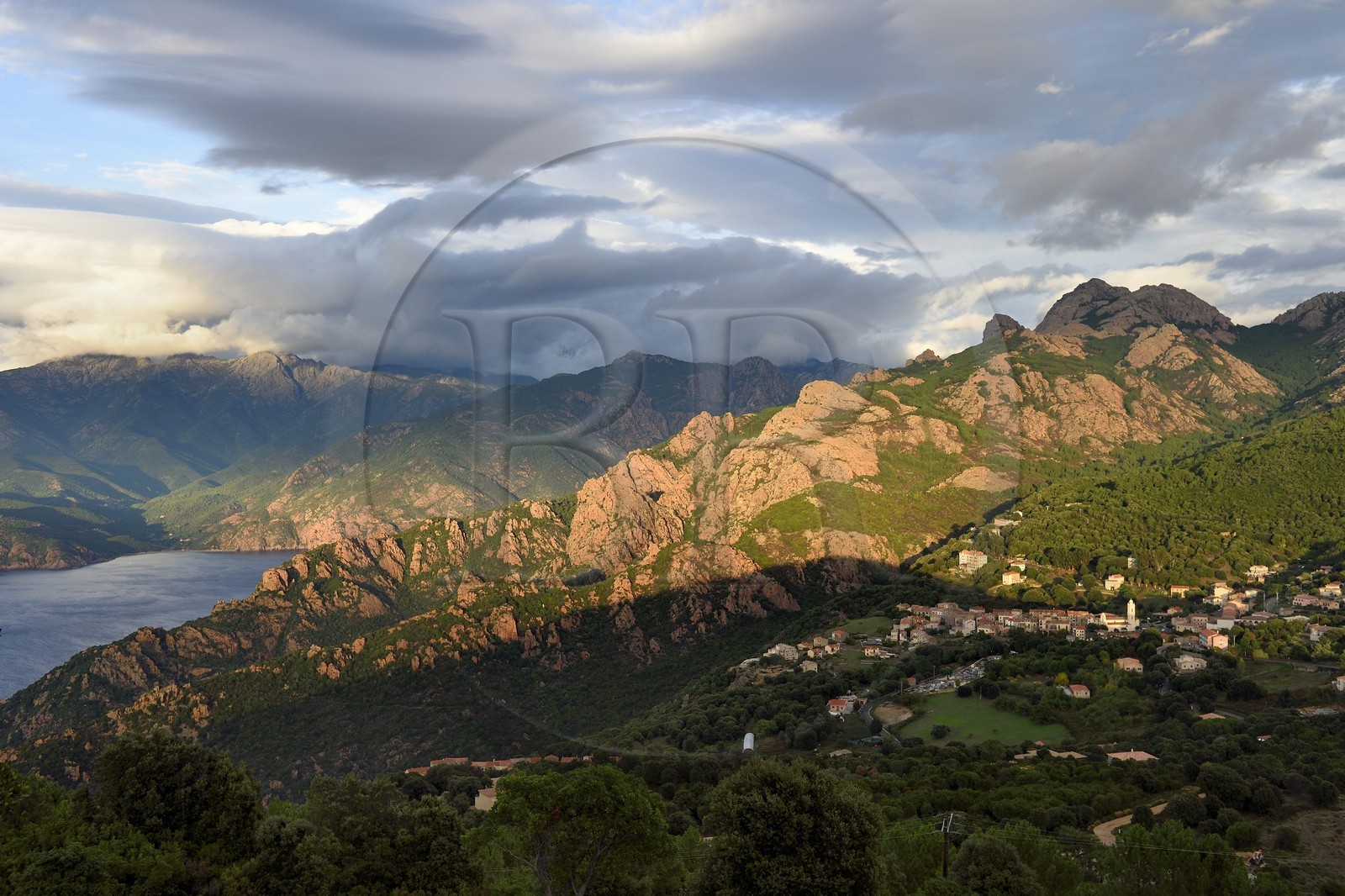 France, Corse du Sud, Porto Gulf, listed as World Heritage by UNESCO, Piana, labelled Les Plus Beaux Villages de France (The Most Beautiful Villages of France), general view