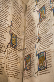 France, Paris (75), Bibliothèque Nationale de France, site Richelieu, Fables dans Recueil d'anciennes poésies française, manuscrit enluminé sur parchemin entre 1285 et 1292 (détail), Marie de France