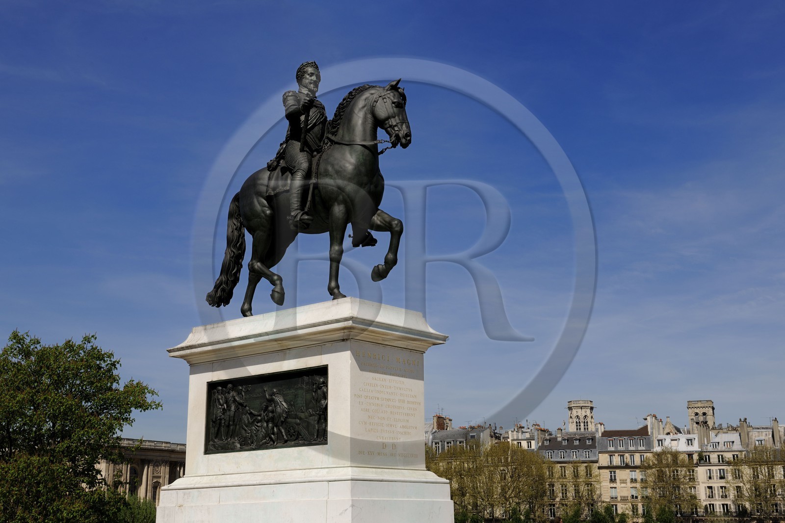 France, Paris (75), Ile de la Cité, la statue d'Henri IV sur le Pont Neuf