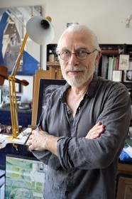 France, Meurthe et Moselle, Nancy, the painter and illustrator Jame's Prunier in his studio