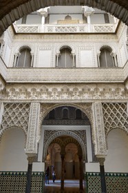 Spain, Andalusia, Seville, the Alcazar of Seville (Reales Alcazares de Sevilla), listed as World Heritage by UNESCO, patio leading to the Hall of the Ambassadors (Salon de Embajadores)