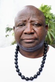 France, Paris, Barthelemy Toguo, the artist founder of Bandjoun Station in Cameroon, in his Parisian studio
