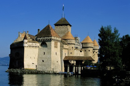 Suisse, région de Vaud, château de Chillon au bord du lac Leman au sud de Montreux