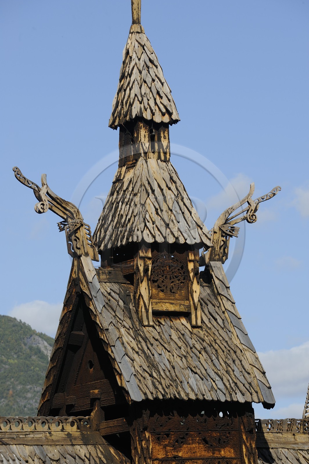 Norway, Sogn Og Fjordane County, Borgund, wooden stave church called stavkirker or stavkirke built in 1130 with pre-Christian viking motifs