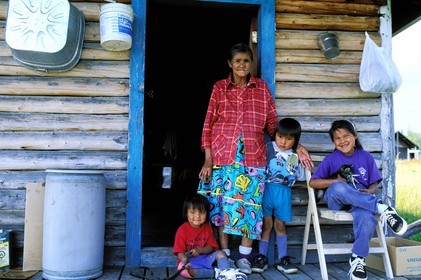 Canada, Quebec Province, La Verendrye Wildlife Reserve, Lake Victoria, village of Lake Victoria, Algonquian's children with their grandmother