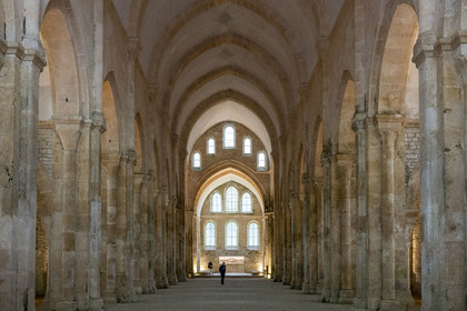 France, Côte-d'Or (21), Marmagne, l'abbaye cistercienne de Fontenay classée au Patrimoine Mondial de l'UNESCO, l'église abbatiale, voute en berceau brisé