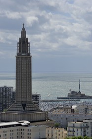 France, Seine-Maritime (76), Le Havre, Centre-ville reconstruit du Havre par Auguste Perret classé Patrimoine Mondial de l'UNESCO, la Tour Lanterne de l'église Saint-Joseph