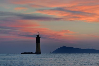 France, Var, Iles d'Hyeres, Parc National de Port Cros (National park of Port Cros), Porquerolles island, beacon on its island not far from the Fort du Petit Langoustier