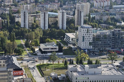 Bosnia and Herzegovina, Sarajevo, Sniper Alley which designated the main street of Sarajevo during the siege of Sarajevo by Serb Army Republic of Bosnia between 1992 and 1996, the four buildings in the background were used by Serbian snipers to shoot passers of the avenue