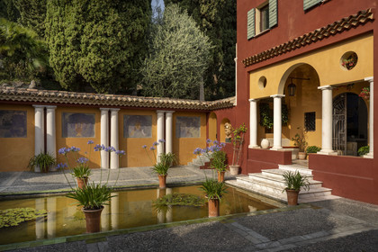 France, Alpes-Maritimes, Menton, Domaine des Colombieres, the Colombières villa is entirely designed as a work of art by Ferdinand Bac, the patio and its basin