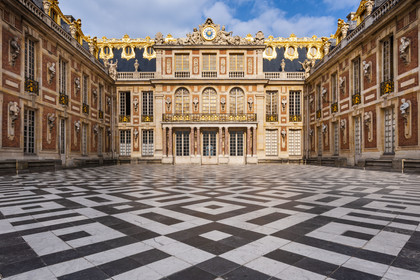 France, Yvelines, Chateau de Versailles, listed as World Heritage by UNESCO, the Cour de Marbre (Marble Courtyard) renovated in 2008
