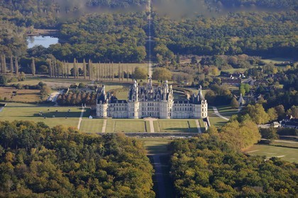 France, Loir et Cher, Loire Valley listed as World Heritage by UNESCO, Chateau de Chambord (aerial view)
