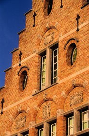 Belgium, West Flanders, Bruges (Brugge), frontage of a house with gables. They are called huidenvettershuis