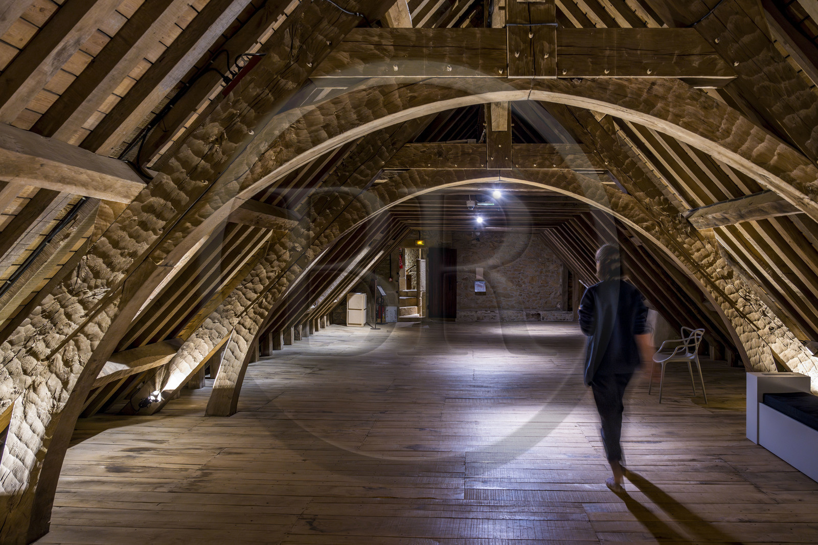 France, Côtes d'Armor (22), Ploezal, chateau de la Roche-Jagu construit au XVème siècle, charpente d'origine datant de la construction