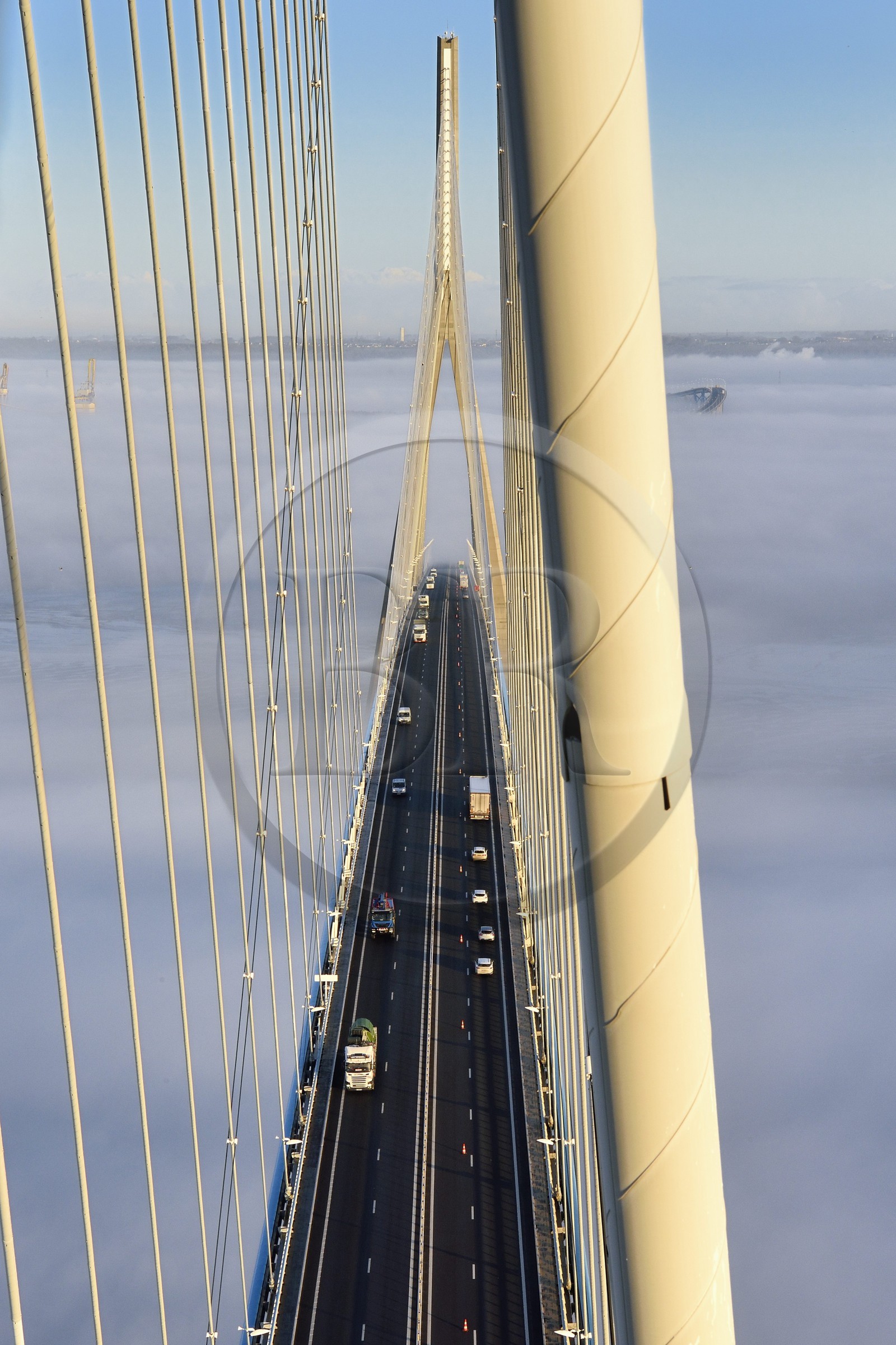 France, between  Calvados and Seine Maritime, the Pont de Normandie (Normandy Bridge) spans the Seine, the cables that support the bridge