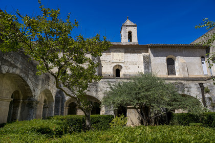 France, Bouches-du-Rhône (13), Tarascon, La Montagnette, abbaye Saint-Michel de Frigolet, le cloitre du XIIe siècle attenant à l'église Saint-Michel