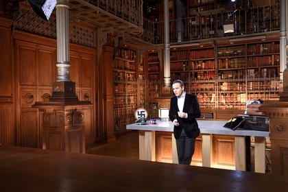 France, Paris, the National Archives, Grands dépots (Large deposits), iron cupboard room, filming of the television show L'ombre d'un doute (The shadow of a doubt) over the Marcel Petiot case presented by the animator and journalist Franck Ferrand