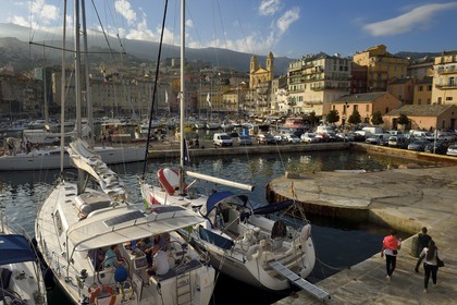 France, Haute Corse, Bastia, Terra-Vecchia district, the harbour overlooked by St Jean Baptiste Church