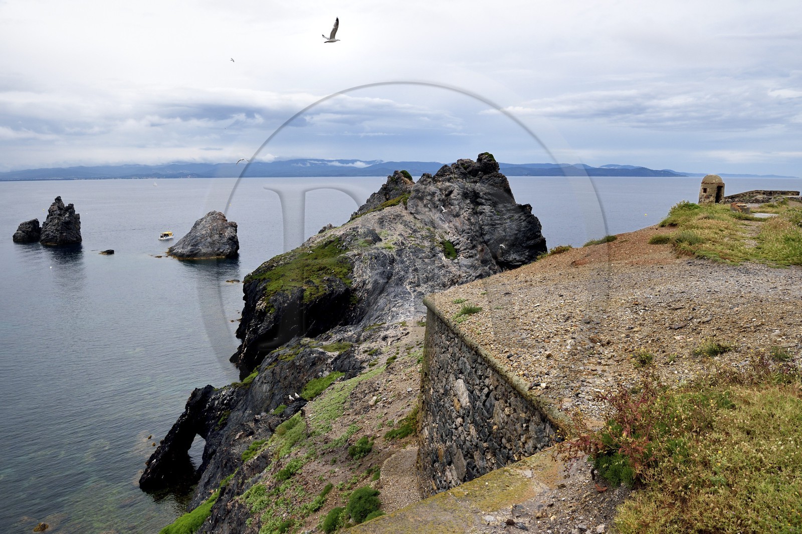 France, Var (83), Iles d'Hyères, parc national de Port Cros, Ile de Porquerolles, la batterie des Mèdes au cap des Mèdes