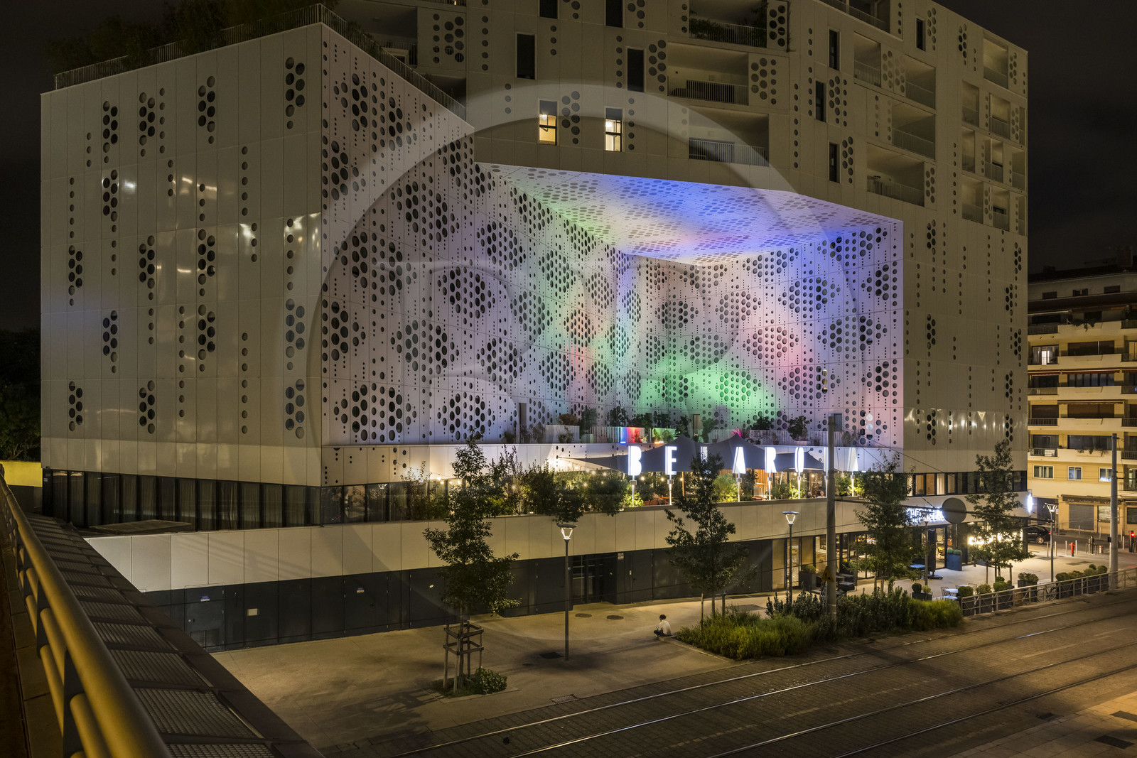 France, Herault, Montpellier, Belaroïa building bringing together a 4-star hotel the Golden Tulip, a 3-star hotel the Campanile, a bistronomic restaurant Chez Delagare, a cocktail bar Nectar Cocktail Club, a business center and private apartments