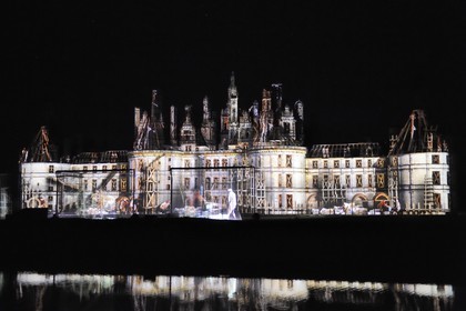 France, Loir et Cher, Loire Valley listed as World Heritage by UNESCO, Chateau de Chambord by night, son et lumiere