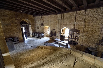 France, Dordogne (24), Périgord Noir, vallée de la Dordogne, Beynac-et-Cazenac, labellisé Les Plus Beaux Villages de France, le chateau du XIIIème siècle, la salle des gardes