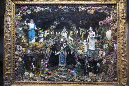 France, Nièvre, Nevers, Museum of Earthenware (musée de la Faïence) and Fine Arts, religious scenes, enameled glass, a 16th century Nevers specialty