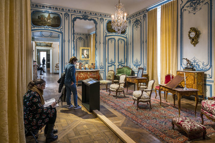 France, Paris, Marais district, Carnavalet Museum, living room of the Hotel Brulart de Sillery with woodwork from 1730
