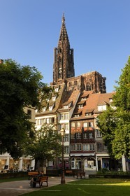 France, Bas-Rhin (67), Strasbourg, la cathédrale Notre-Dame depuis la place des Tripiers