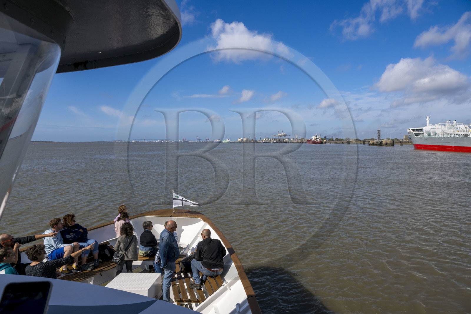 France, Loire-Atlantique (44), Estuaire de la Loire, Saint-Nazaire, le Grand port maritime de Nantes-Saint-Nazaire à Montoir-de-Bretagne et le pont de Saint-Nazaire en arrière plan