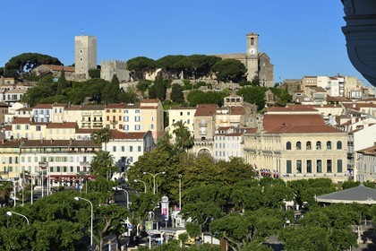 France, Alpes-Maritimes, the old town in Le Suquet district, at its peak the Tour du Suquet and the steeple of the Notre-Dame-de-l'Esperance church